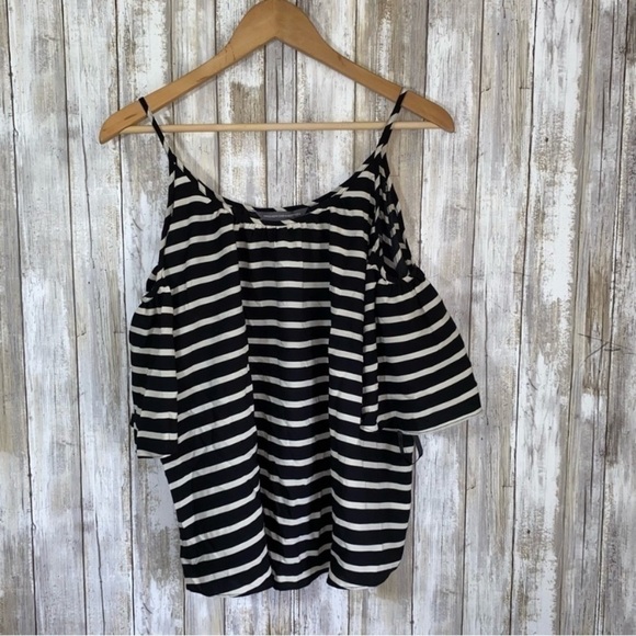 NWT French Connection Open Shoulder Striped Blouse - Picture 2 of 6